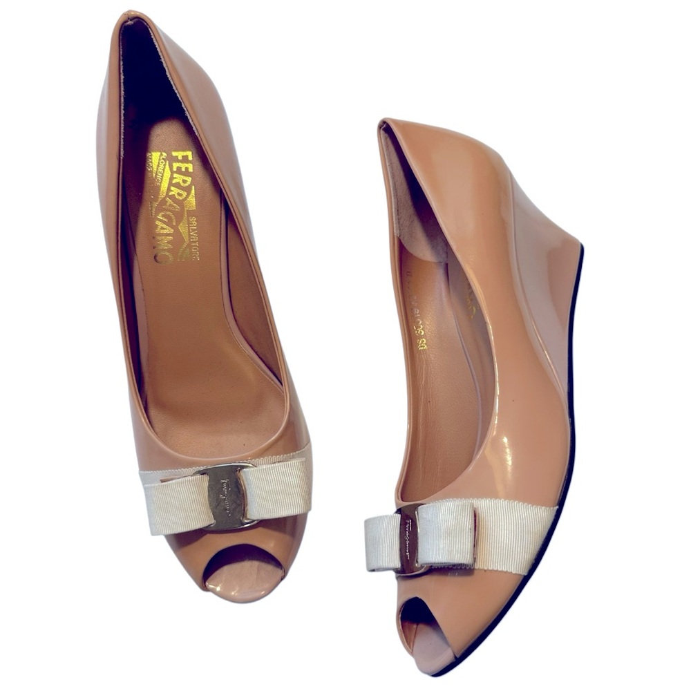 Salvatore Ferragamo Nude Wedges with Bow